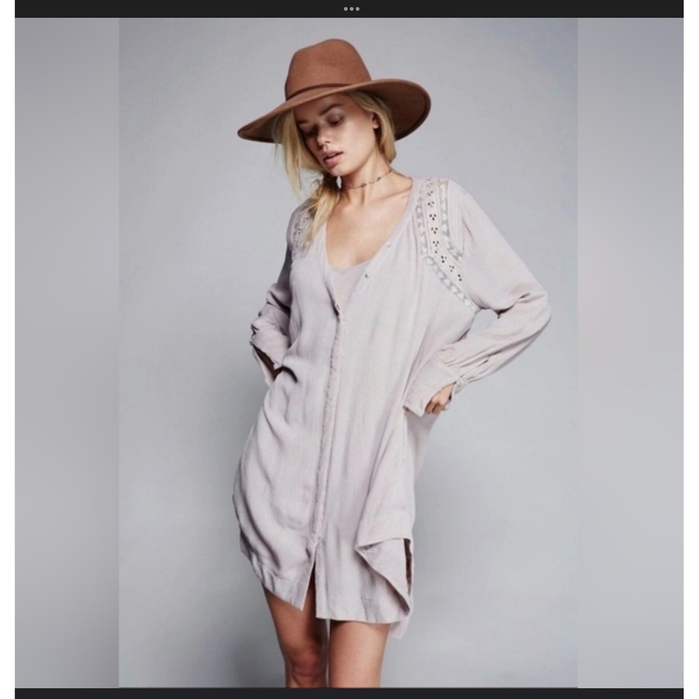 FREE PEOPLE Courtney Victorian Shirt Dress Eyelet Lace High Low Boho Medium NWT